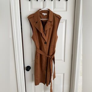 HYFVE Brown Suede Sleeveless Trench Coat